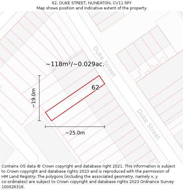 62, DUKE STREET, NUNEATON, CV11 5PY: Plot and title map