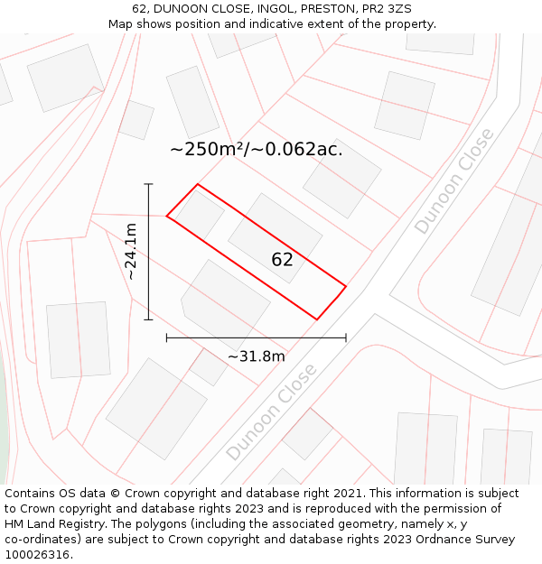 62, DUNOON CLOSE, INGOL, PRESTON, PR2 3ZS: Plot and title map