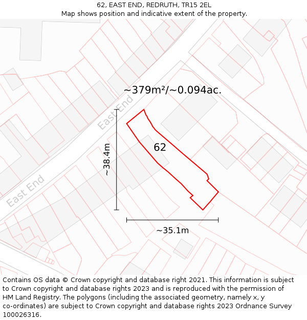 62, EAST END, REDRUTH, TR15 2EL: Plot and title map