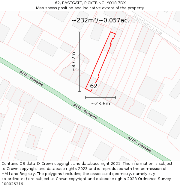 62, EASTGATE, PICKERING, YO18 7DX: Plot and title map