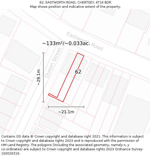 62, EASTWORTH ROAD, CHERTSEY, KT16 8DR: Plot and title map