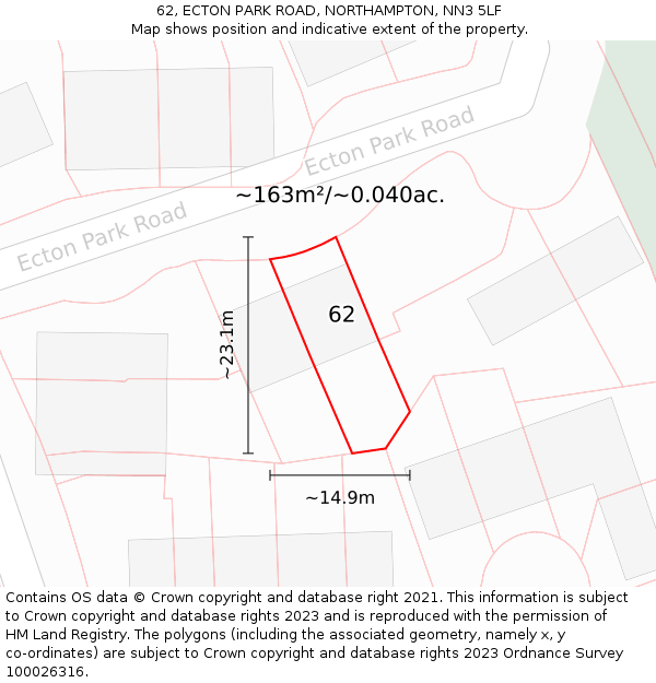 62, ECTON PARK ROAD, NORTHAMPTON, NN3 5LF: Plot and title map
