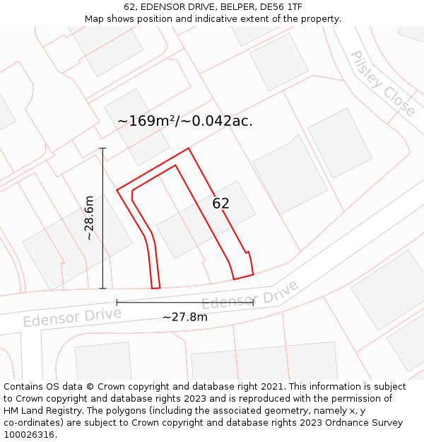 62, EDENSOR DRIVE, BELPER, DE56 1TF: Plot and title map
