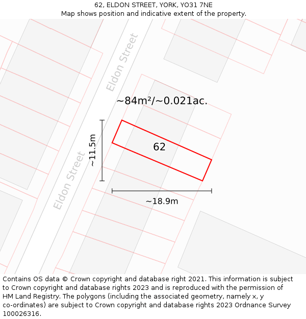 62, ELDON STREET, YORK, YO31 7NE: Plot and title map