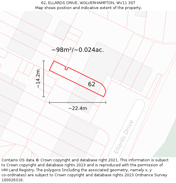 62, ELLARDS DRIVE, WOLVERHAMPTON, WV11 3ST: Plot and title map