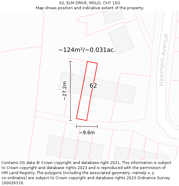62, ELM DRIVE, MOLD, CH7 1SG: Plot and title map