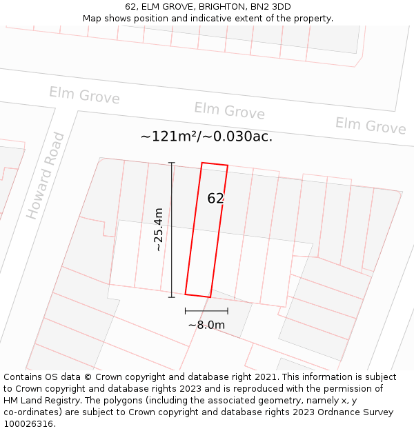 62, ELM GROVE, BRIGHTON, BN2 3DD: Plot and title map