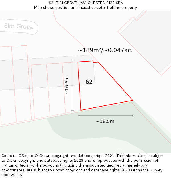 62, ELM GROVE, MANCHESTER, M20 6PN: Plot and title map