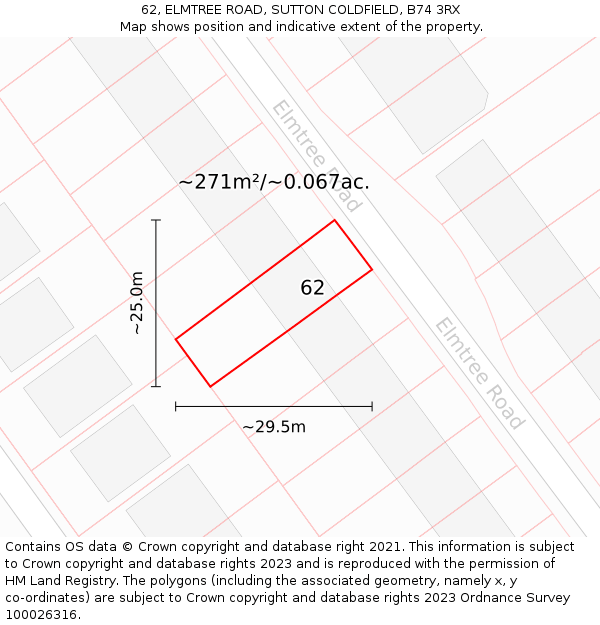 62, ELMTREE ROAD, SUTTON COLDFIELD, B74 3RX: Plot and title map