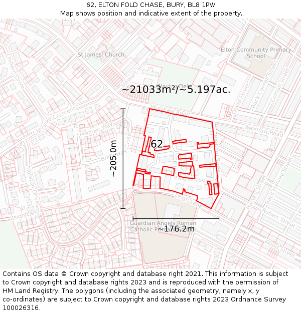 62, ELTON FOLD CHASE, BURY, BL8 1PW: Plot and title map