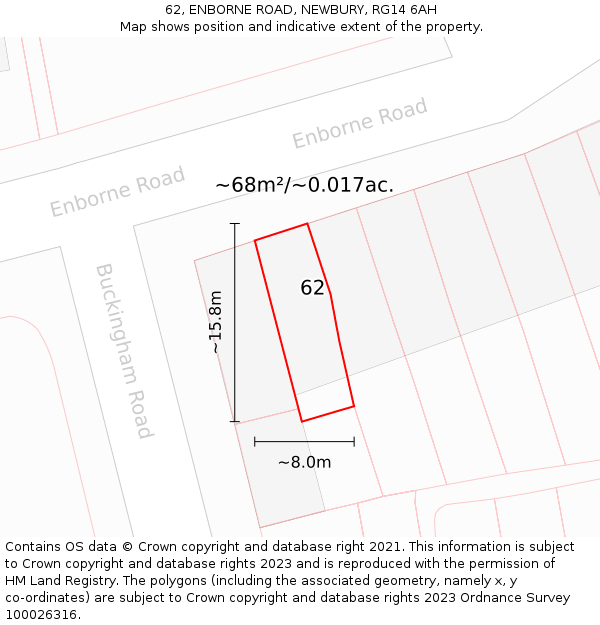 62, ENBORNE ROAD, NEWBURY, RG14 6AH: Plot and title map