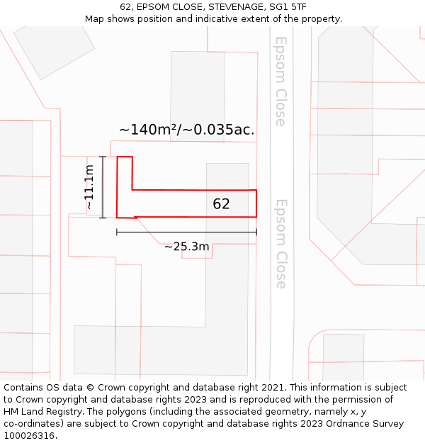 62, EPSOM CLOSE, STEVENAGE, SG1 5TF: Plot and title map