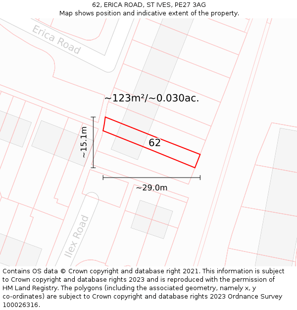 62, ERICA ROAD, ST IVES, PE27 3AG: Plot and title map