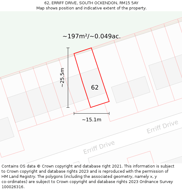 62, ERRIFF DRIVE, SOUTH OCKENDON, RM15 5AY: Plot and title map