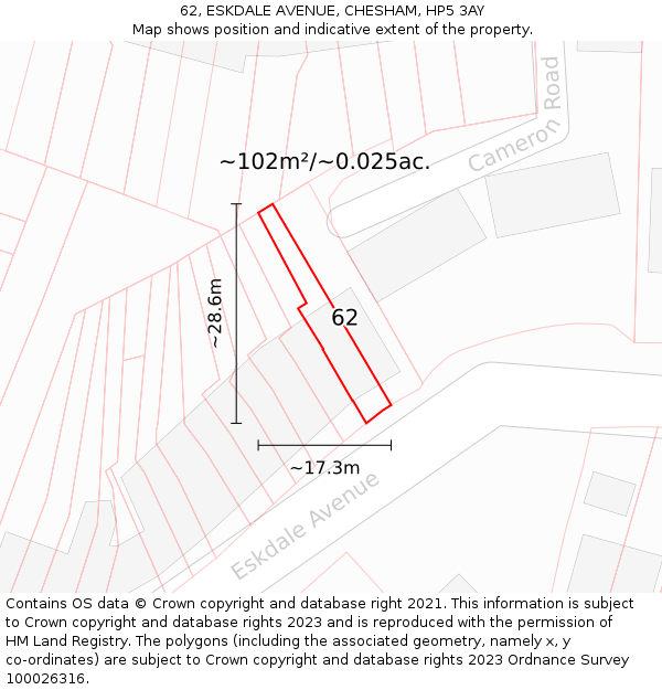62, ESKDALE AVENUE, CHESHAM, HP5 3AY: Plot and title map