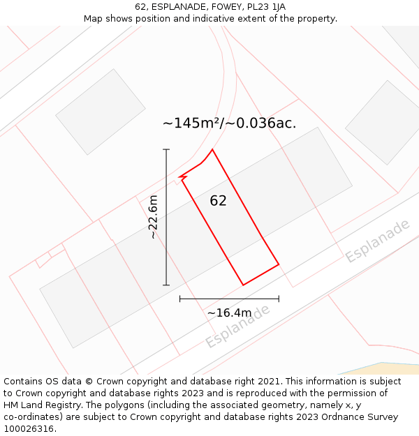 62, ESPLANADE, FOWEY, PL23 1JA: Plot and title map
