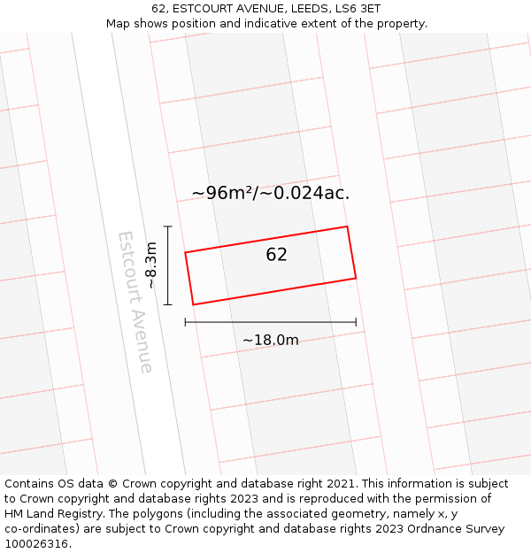 62, ESTCOURT AVENUE, LEEDS, LS6 3ET: Plot and title map