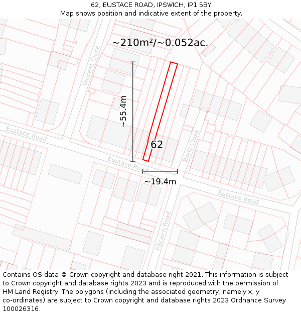 62, EUSTACE ROAD, IPSWICH, IP1 5BY: Plot and title map