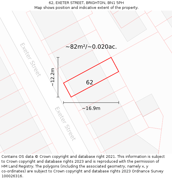 62, EXETER STREET, BRIGHTON, BN1 5PH: Plot and title map