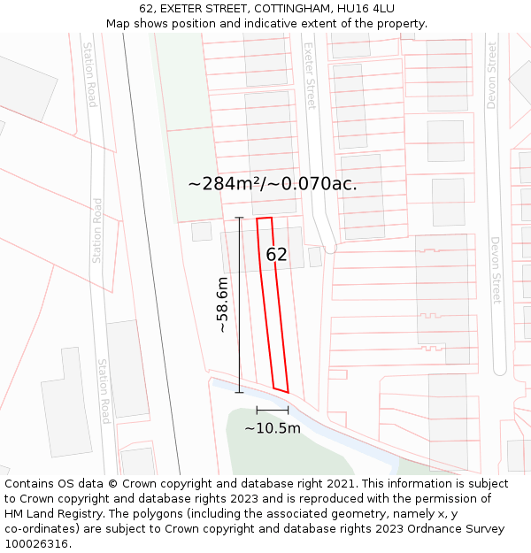 62, EXETER STREET, COTTINGHAM, HU16 4LU: Plot and title map