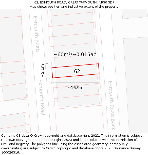 62, EXMOUTH ROAD, GREAT YARMOUTH, NR30 3DP: Plot and title map