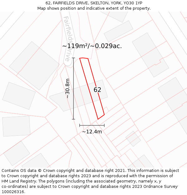 62, FAIRFIELDS DRIVE, SKELTON, YORK, YO30 1YP: Plot and title map