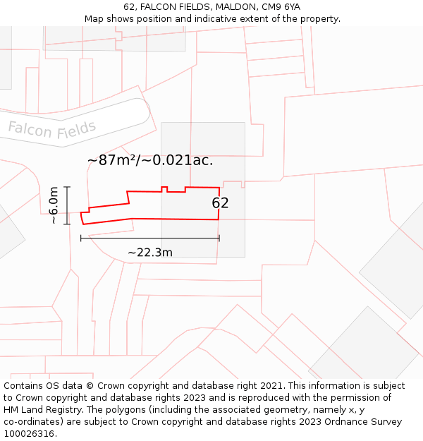 62, FALCON FIELDS, MALDON, CM9 6YA: Plot and title map
