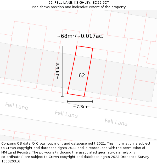 62, FELL LANE, KEIGHLEY, BD22 6DT: Plot and title map