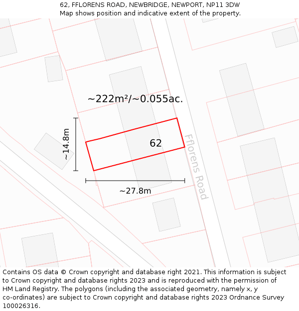 62, FFLORENS ROAD, NEWBRIDGE, NEWPORT, NP11 3DW: Plot and title map