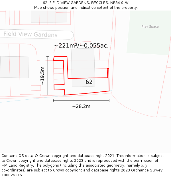 62, FIELD VIEW GARDENS, BECCLES, NR34 9LW: Plot and title map