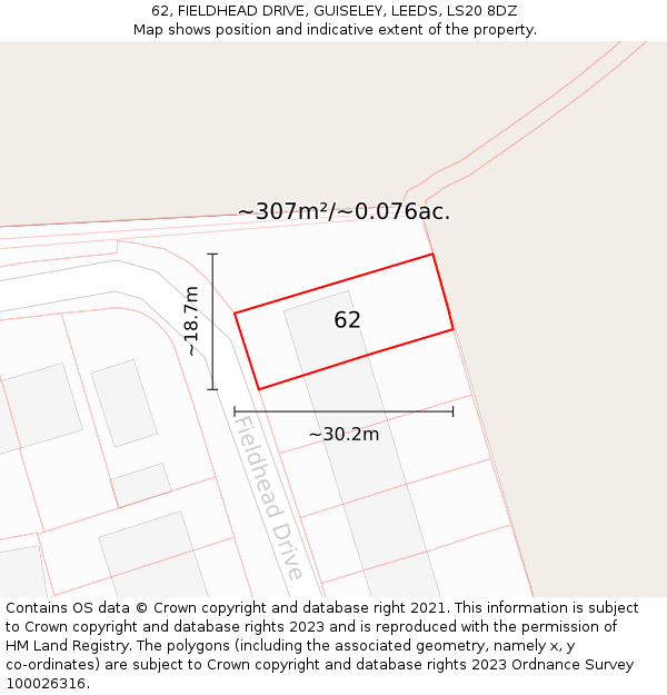 62, FIELDHEAD DRIVE, GUISELEY, LEEDS, LS20 8DZ: Plot and title map