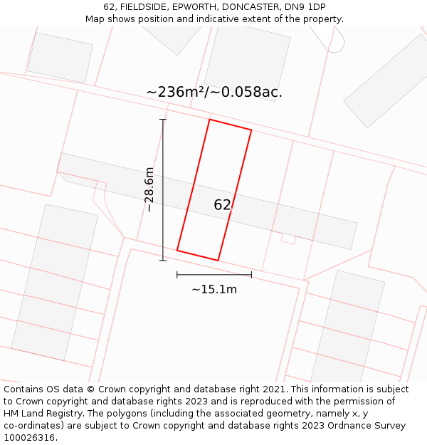 62, FIELDSIDE, EPWORTH, DONCASTER, DN9 1DP: Plot and title map
