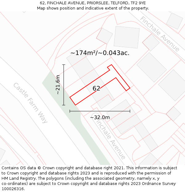 62, FINCHALE AVENUE, PRIORSLEE, TELFORD, TF2 9YE: Plot and title map