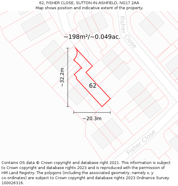 62, FISHER CLOSE, SUTTON-IN-ASHFIELD, NG17 2AA: Plot and title map