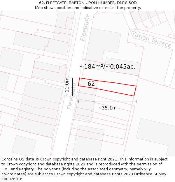 62, FLEETGATE, BARTON-UPON-HUMBER, DN18 5QD: Plot and title map