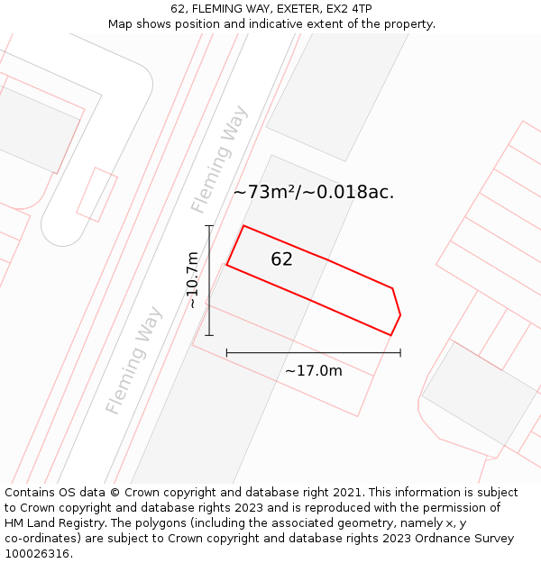 62, FLEMING WAY, EXETER, EX2 4TP: Plot and title map