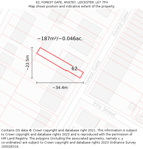 62, FOREST GATE, ANSTEY, LEICESTER, LE7 7FH: Plot and title map