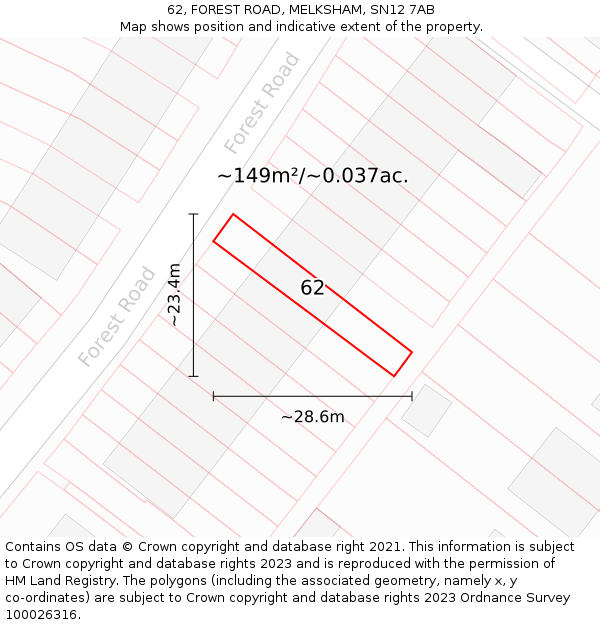 62, FOREST ROAD, MELKSHAM, SN12 7AB: Plot and title map