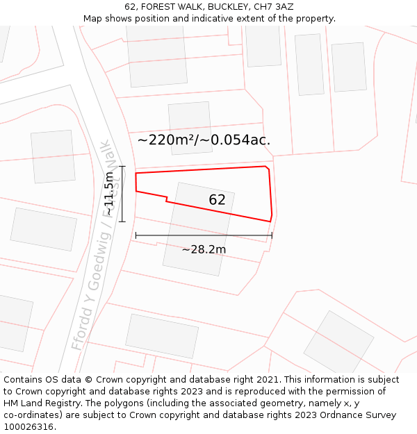 62, FOREST WALK, BUCKLEY, CH7 3AZ: Plot and title map