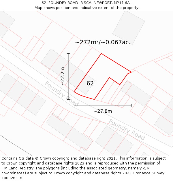62, FOUNDRY ROAD, RISCA, NEWPORT, NP11 6AL: Plot and title map