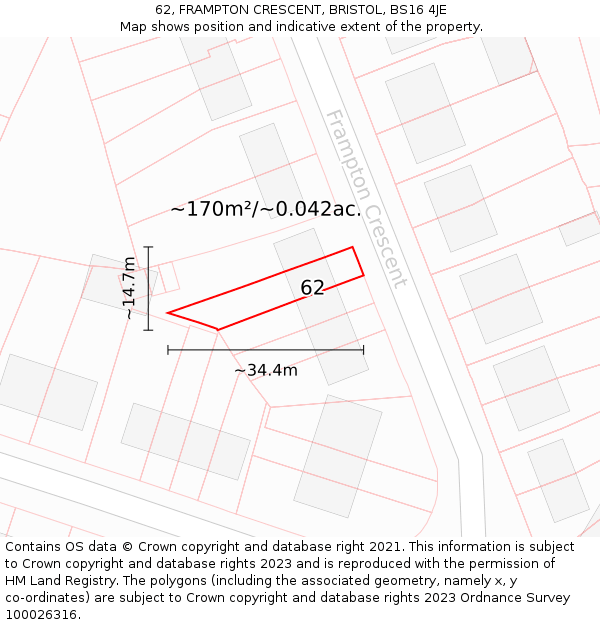 62, FRAMPTON CRESCENT, BRISTOL, BS16 4JE: Plot and title map