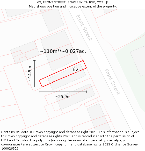 62, FRONT STREET, SOWERBY, THIRSK, YO7 1JF: Plot and title map