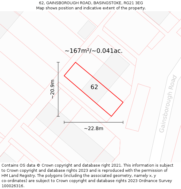 62, GAINSBOROUGH ROAD, BASINGSTOKE, RG21 3EG: Plot and title map
