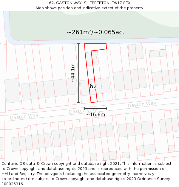 62, GASTON WAY, SHEPPERTON, TW17 8EX: Plot and title map