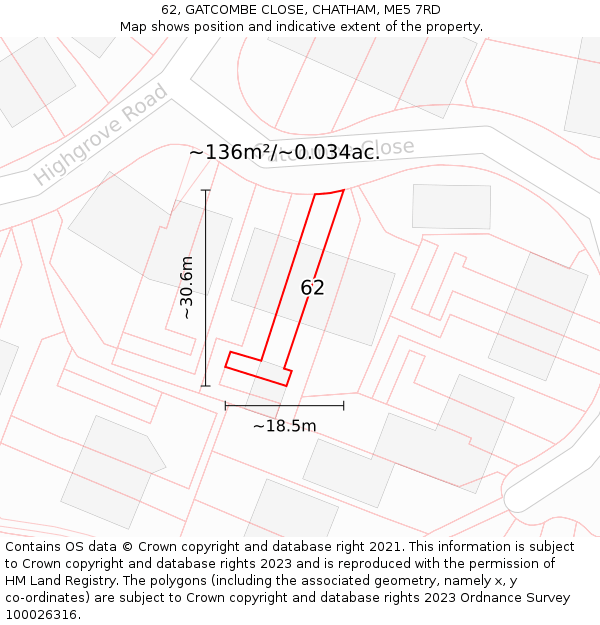 62, GATCOMBE CLOSE, CHATHAM, ME5 7RD: Plot and title map