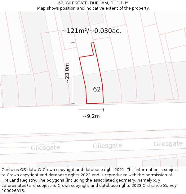 62, GILESGATE, DURHAM, DH1 1HY: Plot and title map