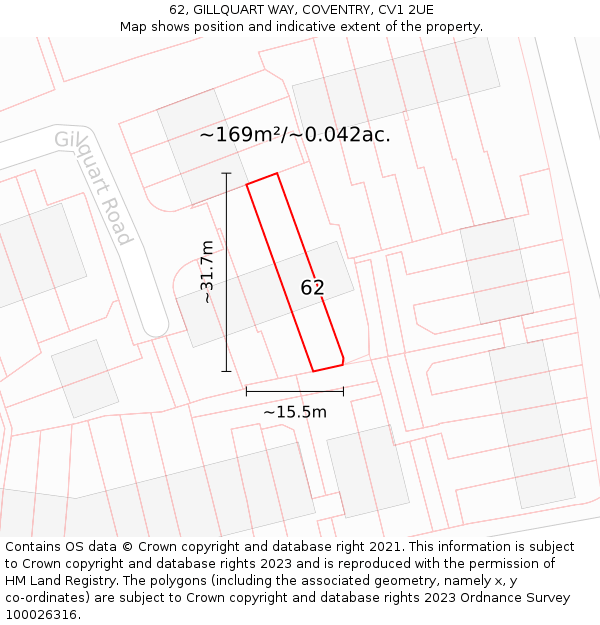 62, GILLQUART WAY, COVENTRY, CV1 2UE: Plot and title map