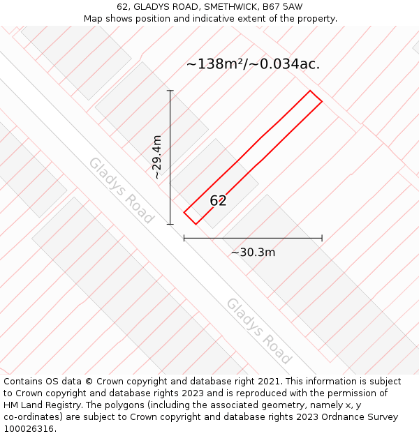 62, GLADYS ROAD, SMETHWICK, B67 5AW: Plot and title map