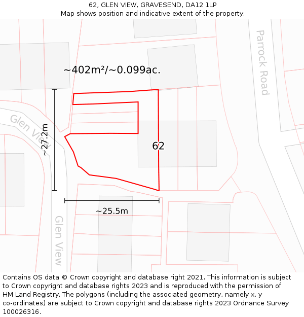 62, GLEN VIEW, GRAVESEND, DA12 1LP: Plot and title map