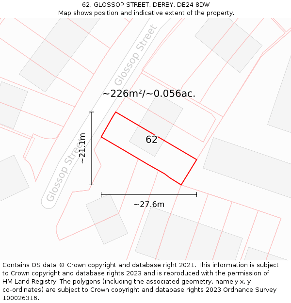62, GLOSSOP STREET, DERBY, DE24 8DW: Plot and title map